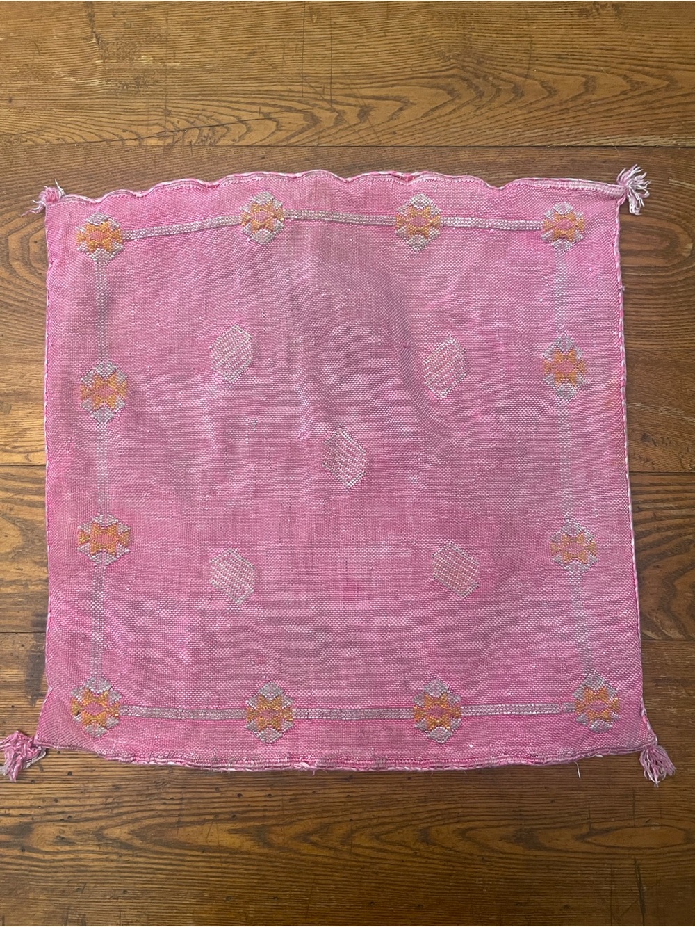 Vintage Hot Pink Moroccan Woven Cactus Silk Accent Pillow Cover